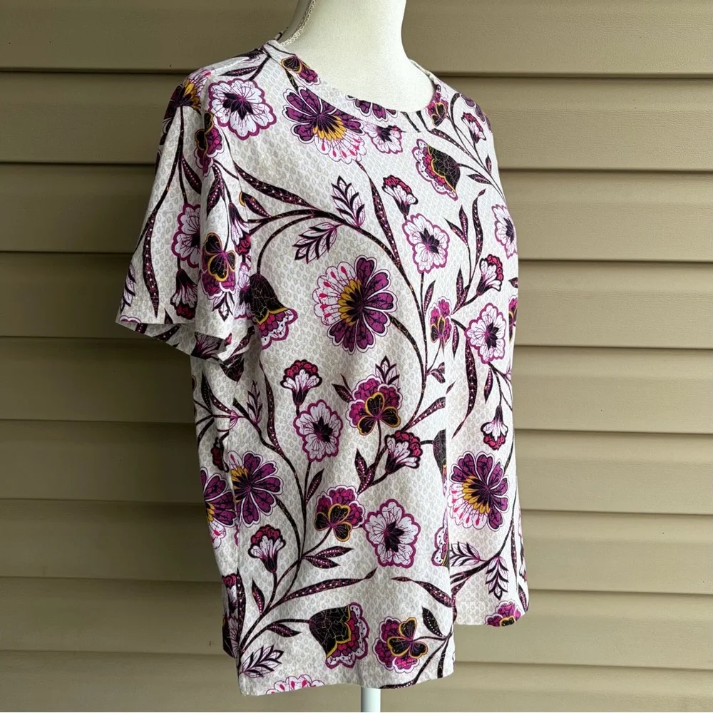 •LOFT• Floral Short Sleeve Knit Blouse – Size XL - Picture 4 of 7